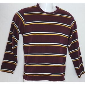 Boys Maroon Yellow White Striped Long Sleeve Tee Shirt Size L arge 12/14